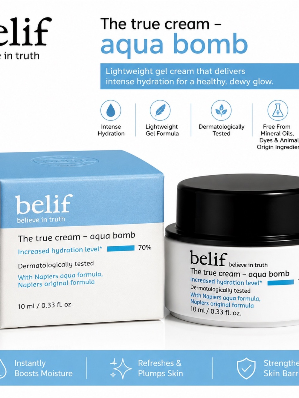 belif The True Cream - Aqua Bomb Lightweight Hydrating Gel Cream (Blue/White)